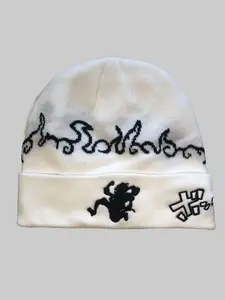 White Awakened Cloud Satin Lined Beanie - Anime Inspired Streetwear Winter Caps for men and Women, Cuffed Beanies, Embroidered Designs