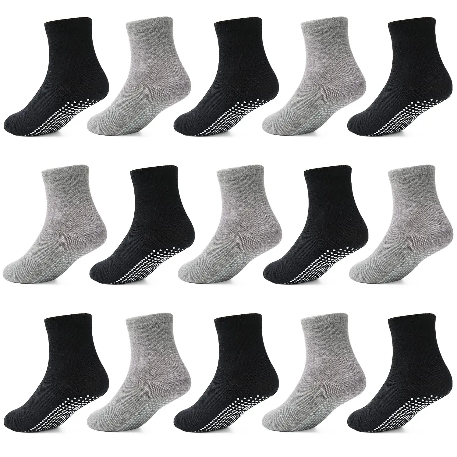 TPHON BacktoSchool Toddler Kids Socks with Grippers for Boys Girls, Non Slip Grip Boys Socks 15 Pairs Half Cushion Crew Socks soft comfy sock Clothing Casual tiktokshopbacktoschool