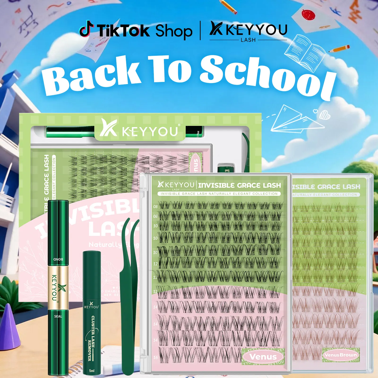 KEYYOU Venus DIY Lashes Clusters Invisible Band Natural Soft Waterproof Lash Extension Easy to Apply at Home Cosmetic Makeup Volume False Eyelashes #BackToSchool