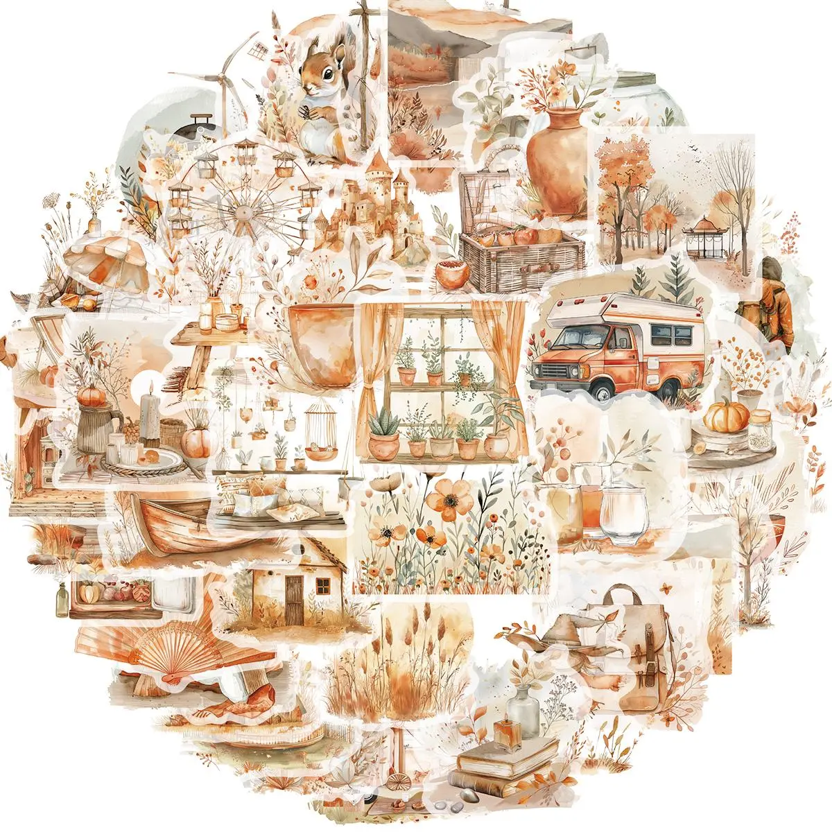 Vintage Vinyl Sticker, 50pcs Waterproof Old Antique Nature Forest Floral Woodland Creatures Books Stickers for Scrapbook, Laptop, Water Bottle, DIY Craft Decor