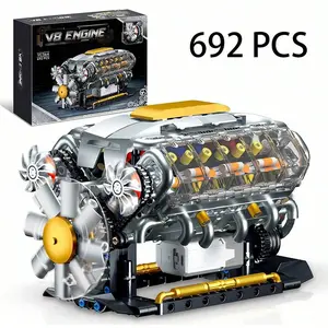 DIY V8 Engine Blocks with USB Motor, Realistic Piston Movement, Mechanical Turbocharged Engine Toy, Educational Model for Display