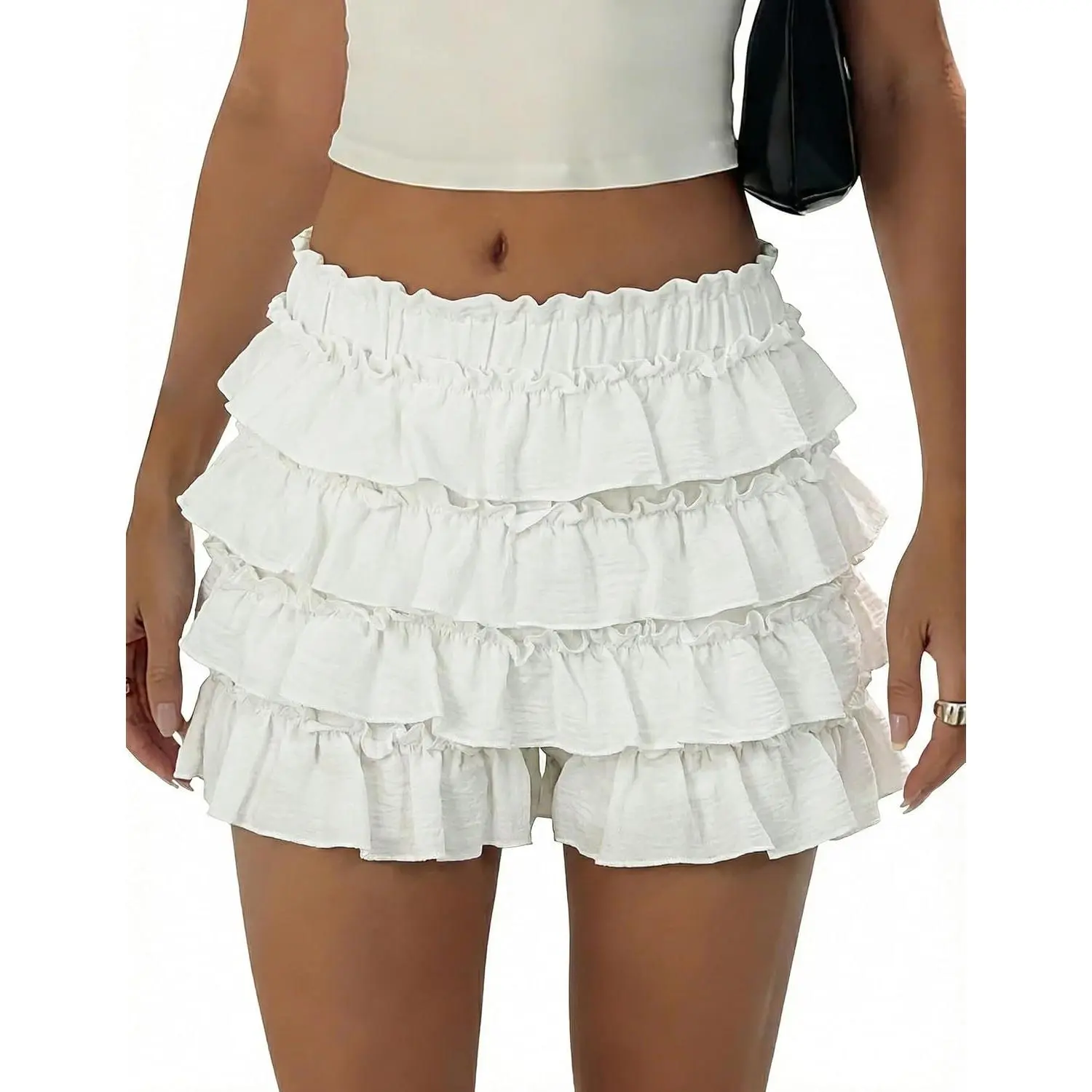Women's Ruffle Shorts Y2K Bloomer Shorts Puffy Mini Bloomers | Layered Hem,Ruffled Elastic Waistband,Puffy Micro Shorts,Daily&Casual Wear,Breathable Fabric,Moisture-wicking & Full Coverage