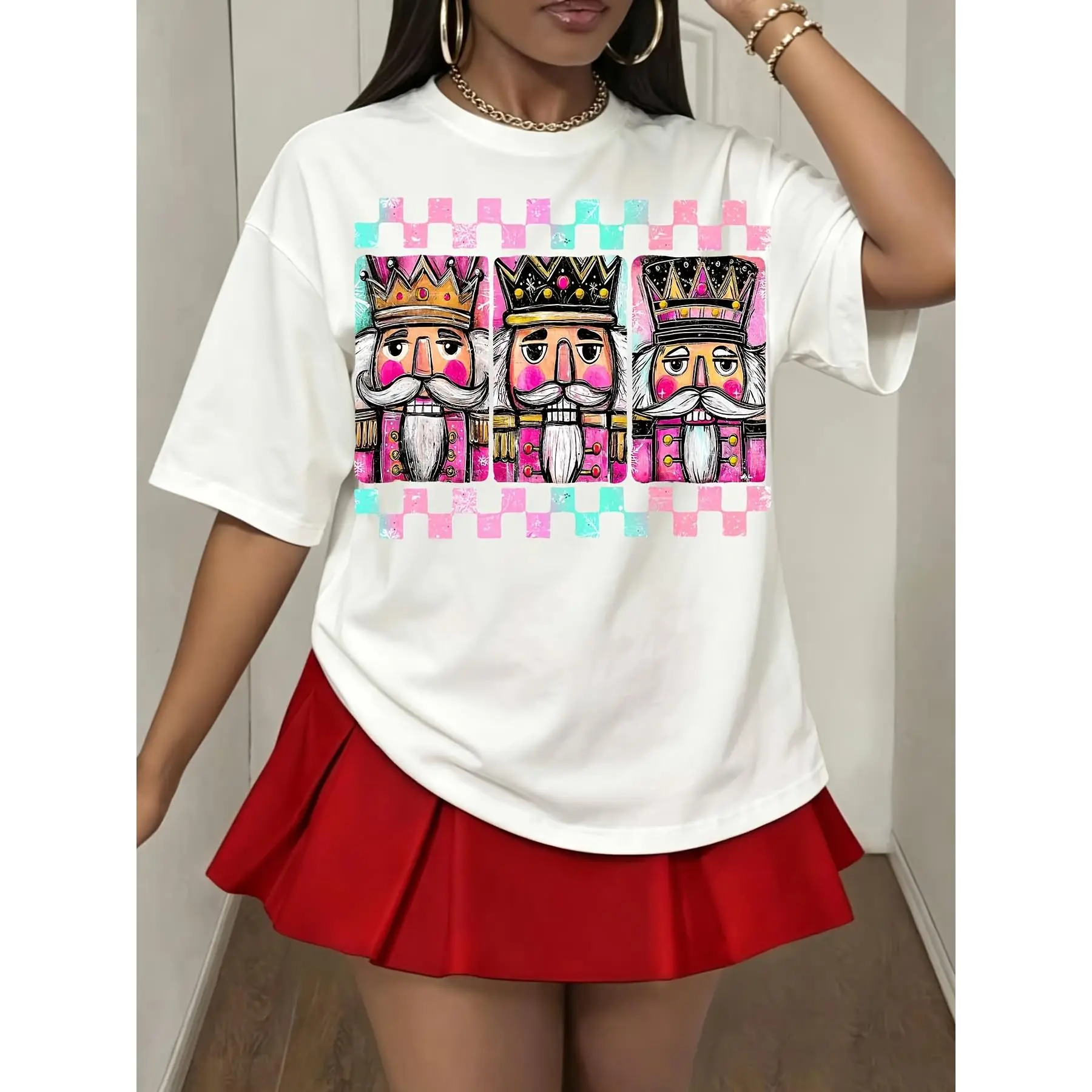 Women's Essential Breathable Fabric Nutcracker Graphic T-Shirt - Christmas Holiday Gym Top, Festive Casual Winter Shirt