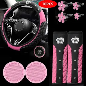 10pcs Universal Luxury Car Steering Wheel Cover, Shoulder Protector with Daisy Vent Clips - Value-Added Combo Set, Non-Slip Breathable All-Season Interior Decor Gift for Most, Steering Wheel Cover, Steering Wheel Cover For Car