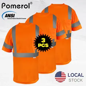 3-Pack Pomerol Short Sleeve Summer Safety Shirt 2-Pack with High Visibility Reflective Tape and Front Pockets, Available in 3 Colors and 4 Sizes
