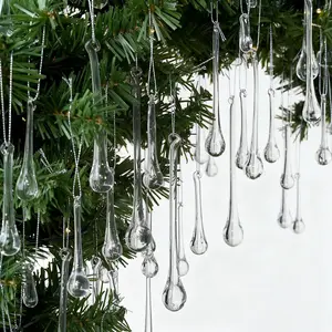 64 count Glass Raindrop Christmas Ornaments  Teardrop  Ornaments Clear Chandelier Drop Pendant Decorations for Christmas Tree Winter  Year Party Supplies  Decor