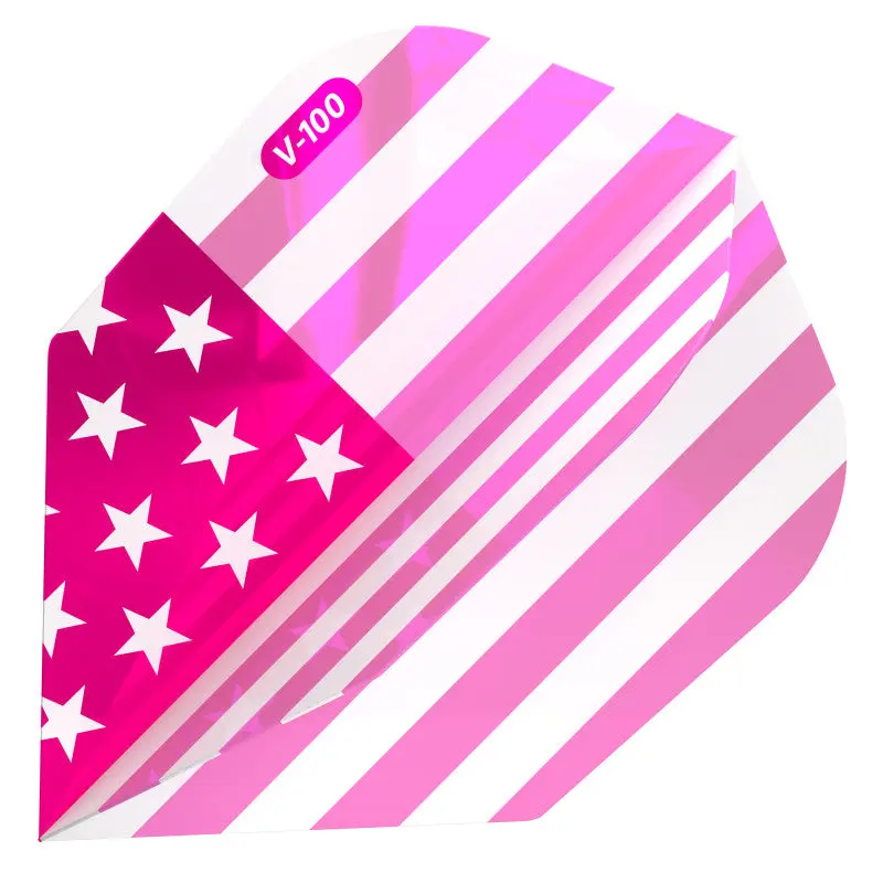 V-100 Durable Traditional Dart Flights - Patriotic Standard American Flag Pink Metallic Design, High Durability