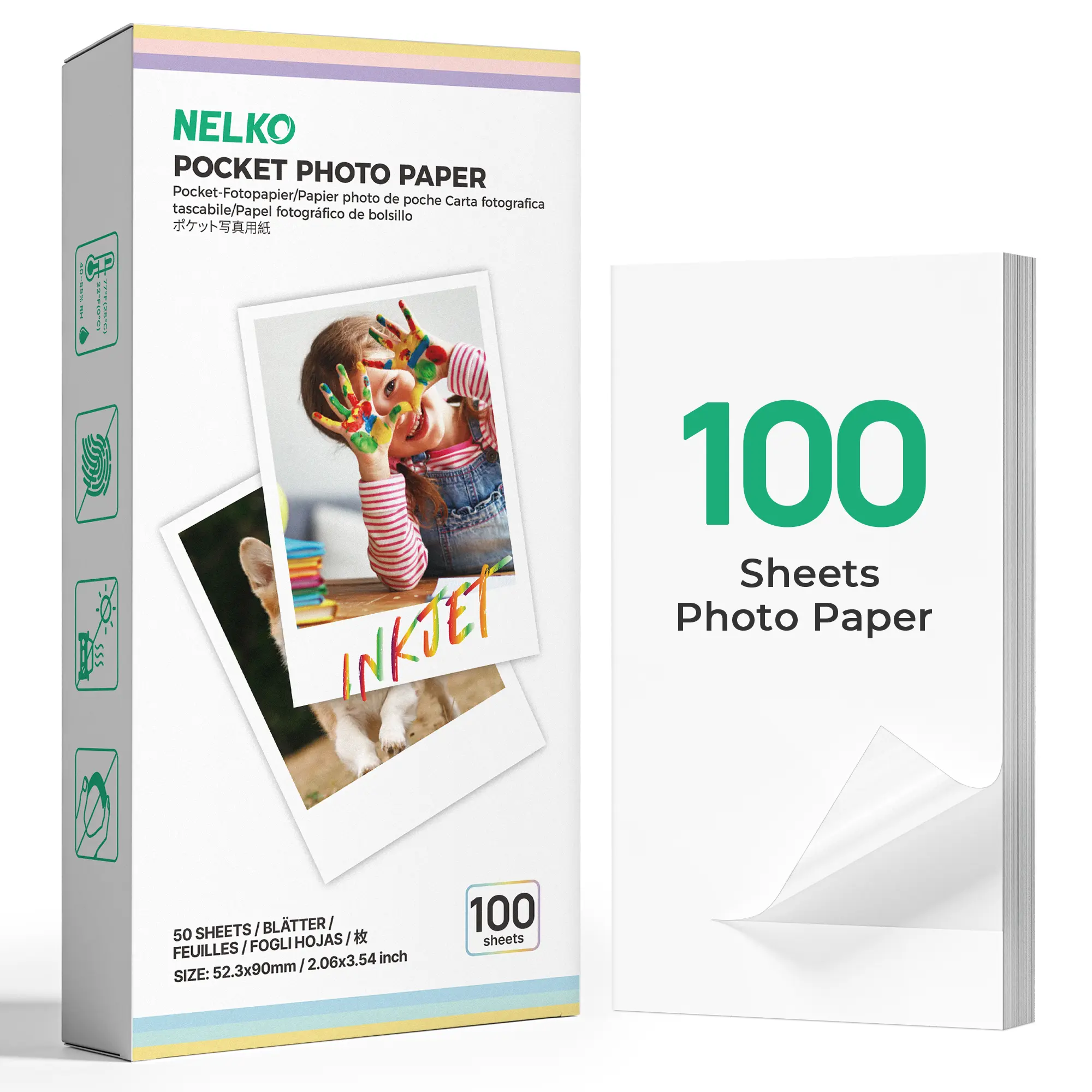 Nelko 2x3 Adhesive Backing Peel & Stick Photo Paper for PP01/PP03 Mini Printers, Waterproof, Instant Print, 30-100 Sheets with Crisp Colors