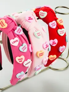 New Valentine's Day Letter Heart Red Headband - Wide Knotted Solid Color Hair Accessory for Women, Customizable Initial Love Headpiece, Christmas Party, Mother’s Day Gift & Anniversary Date Night | Personalized Coquette Hairband for Photoshoots, Weddings