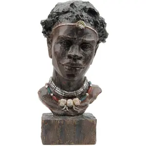 Leekung African Statues and Sculptures for Home Decor,African Figurines Head Statue Decorations for Home,African Art Sculptures Man Statue Decor for Living Room Woodstone Color