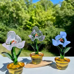 Glass Flower Glass Plants - Fused Stained Glass Poppy Flartificial House Plant for Decor - Decorative