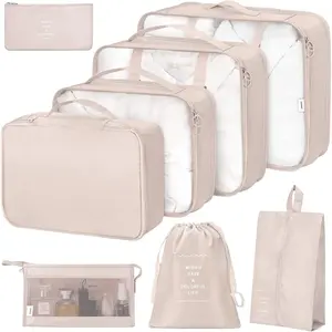8 Set Packing Cubes for Suitcases, Packing Cube for Shoes, , Clothing and Accessories, Packing Cubes for Travel Luggage Organizer Women Men(Beige)