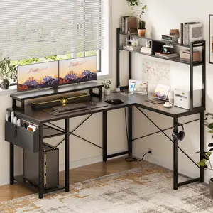 #SummerVibes Reversible L Shaped Gaming Desk with LED Lights & Power Outlets，Computer Desk with Monitor Stand & Storage Shelf，Corner Desks Home Office Desk with Storage Bag Modern Design