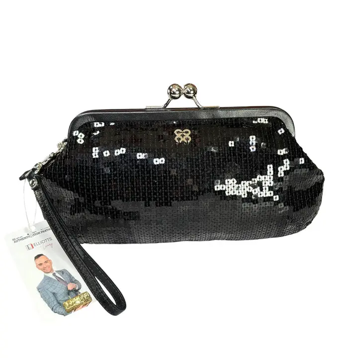 Pre-owned coach Sequin Clutches & Wristlets Opti C Aubrey Black Leather Kiss Lock Closure Clutch
