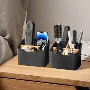 Remote Control Organizer TV Remote Holder For Table Multipurpose Desktop Storage Box Bedroom Living Room Organizer Wooden Rectangle