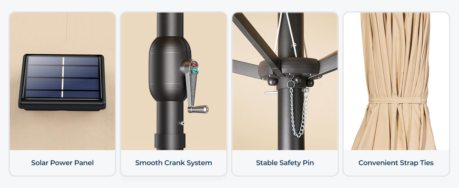 【Oversized】13ft-15ft Solar light Double Sided Umbrellas Solar Lights Outdoor Extra Large Market Table Umbrella with Base Included, Oversized Umbrella for Deck, Pool, Backyard Offset Parasol Offset Patio Parasol Sunshade Canopy