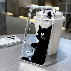 A transparent anti-drop phone case with cute black and white cats, suitable for iPhone 17 Air/16 Plus/15 Pro Max/14 Pro/13/12/11/XS Max/X phone case, perfect for holiday gifts to family, friends, lovers, girlfriends TMTKK51