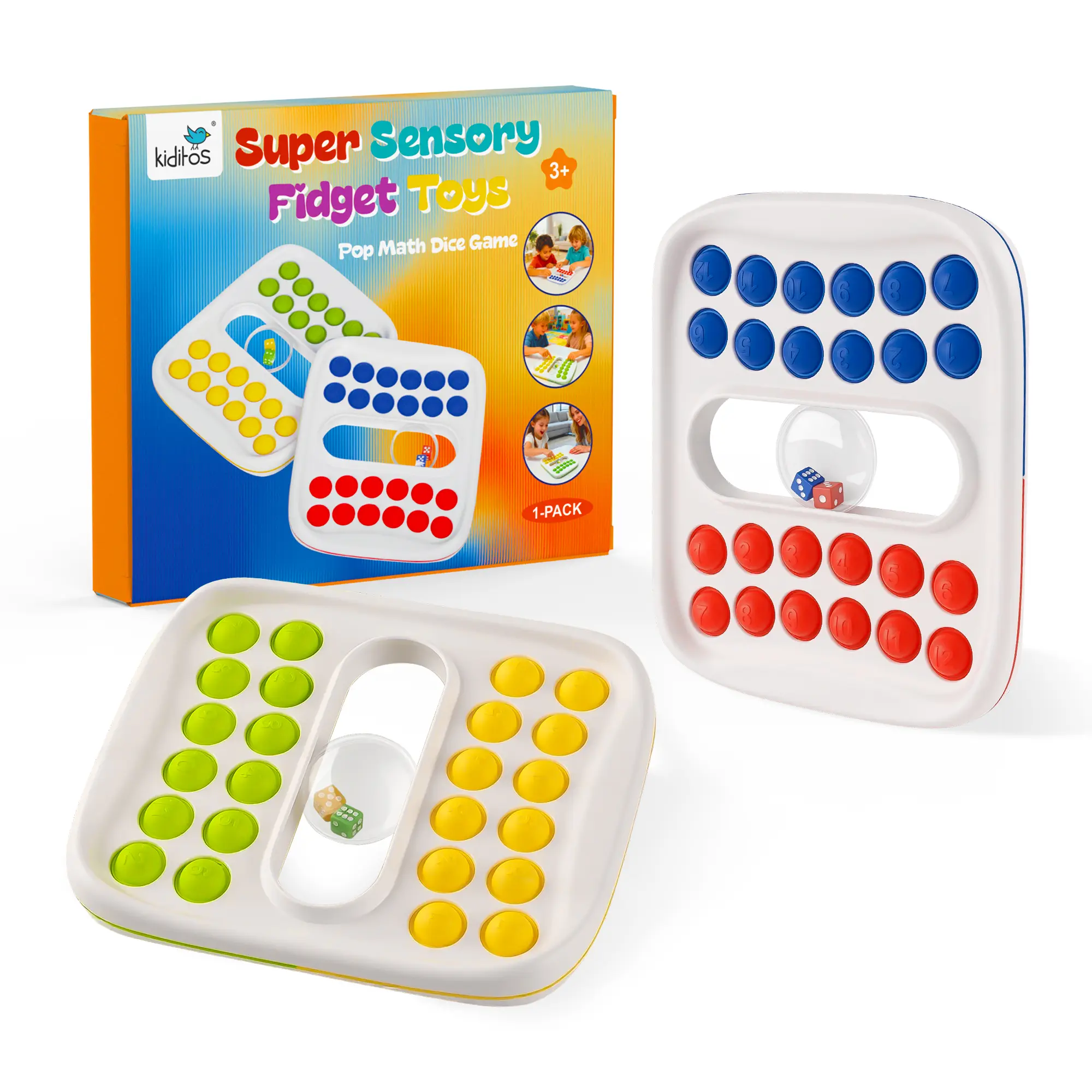 Kiditos Pop Math Game for Kids Ages 4–8, Fidget Math Board Game with Built-in Dice, Addition & Subtraction Learning Toy, Sensory STEM Toy for Classroom, Homeschool & Travel