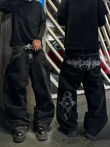 Men's Loose Washed Denim Jeans, Casual Embroidered Streetwear Jeans, Versatile All-Season Fashionable Denim Trousers, Menswear Pants