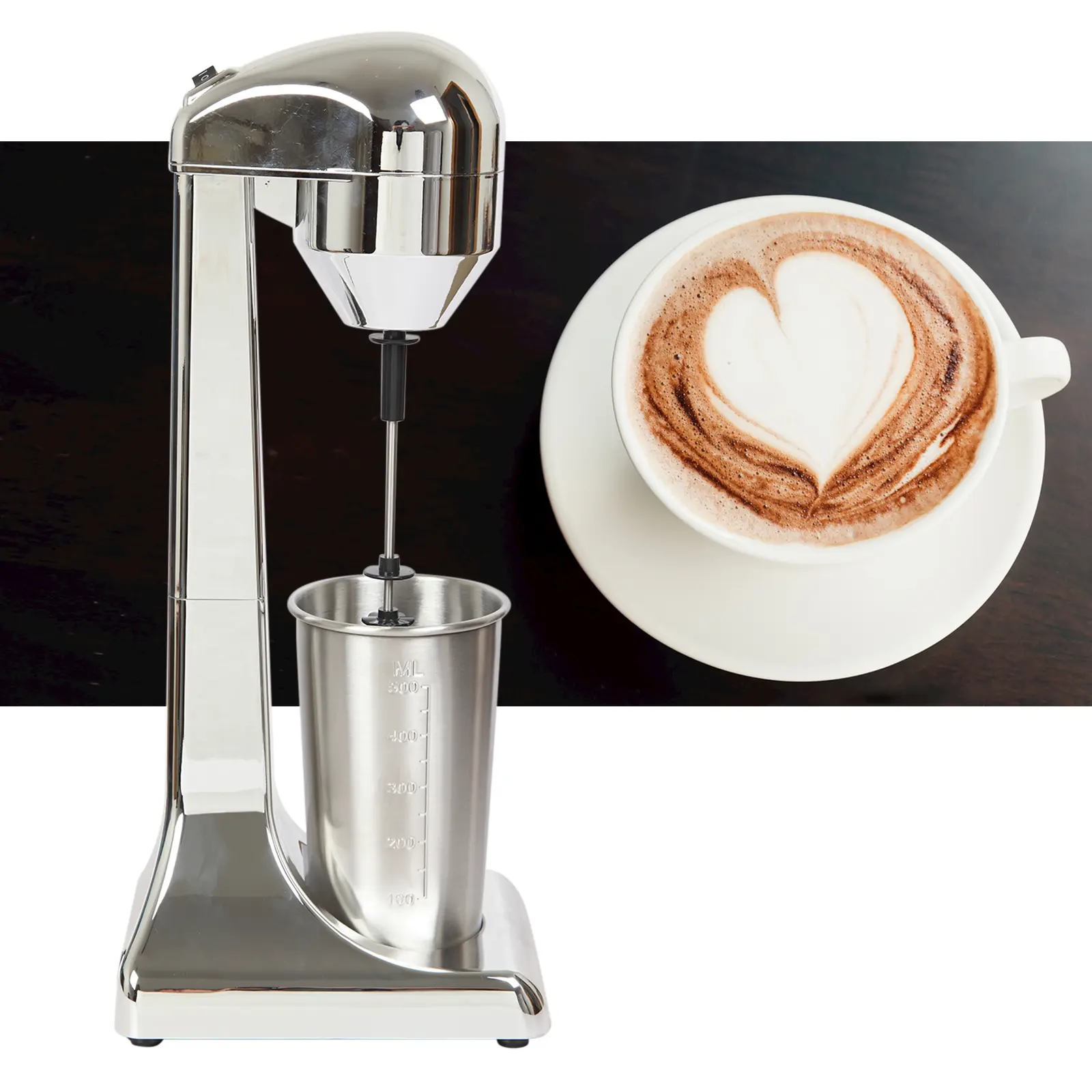 Commercial Electric Milkshake Maker - 110V 100W Single Head Stand Mixer, 2-Speed Stainless Steel Blender for Tea Drink, w/1*500ml Stainless Steel Milkshake Cup, 23000r/Min