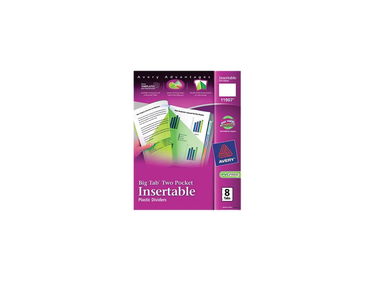 Avery 11907 WorkSaver Big Tab Plastic Dividers, Two Slash Pockets, 8-Tab, Assorted, 1 Pack