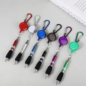 Metal Pull Pen, 3/6/12pcs Pull String Ballpoint Pen, Ballpen Set, Hanging String Writing Pen, Mountaineering Buckle Keychain, Easy Pull Pen, Stationery Supplies