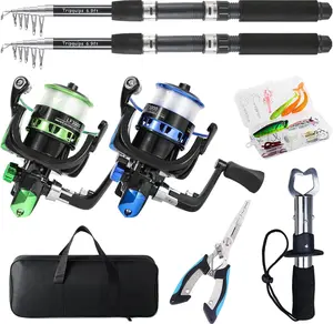 2PCS Telescopic Spinning Rod and Reel Combo - Pre-Loaded Reel, Angling Pliers, Fish Lip Gripper, Protective Carrier Bag (Sports & Outdoor Fishing Gear)