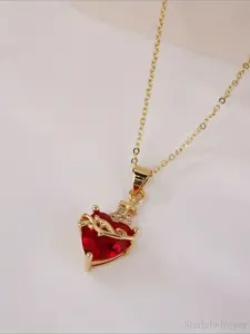 Vintage Heart Cross Zircon Pendant Necklace for Women, Elegant Fashion Jewelry, Perfect Valentine's Day Gift for Her