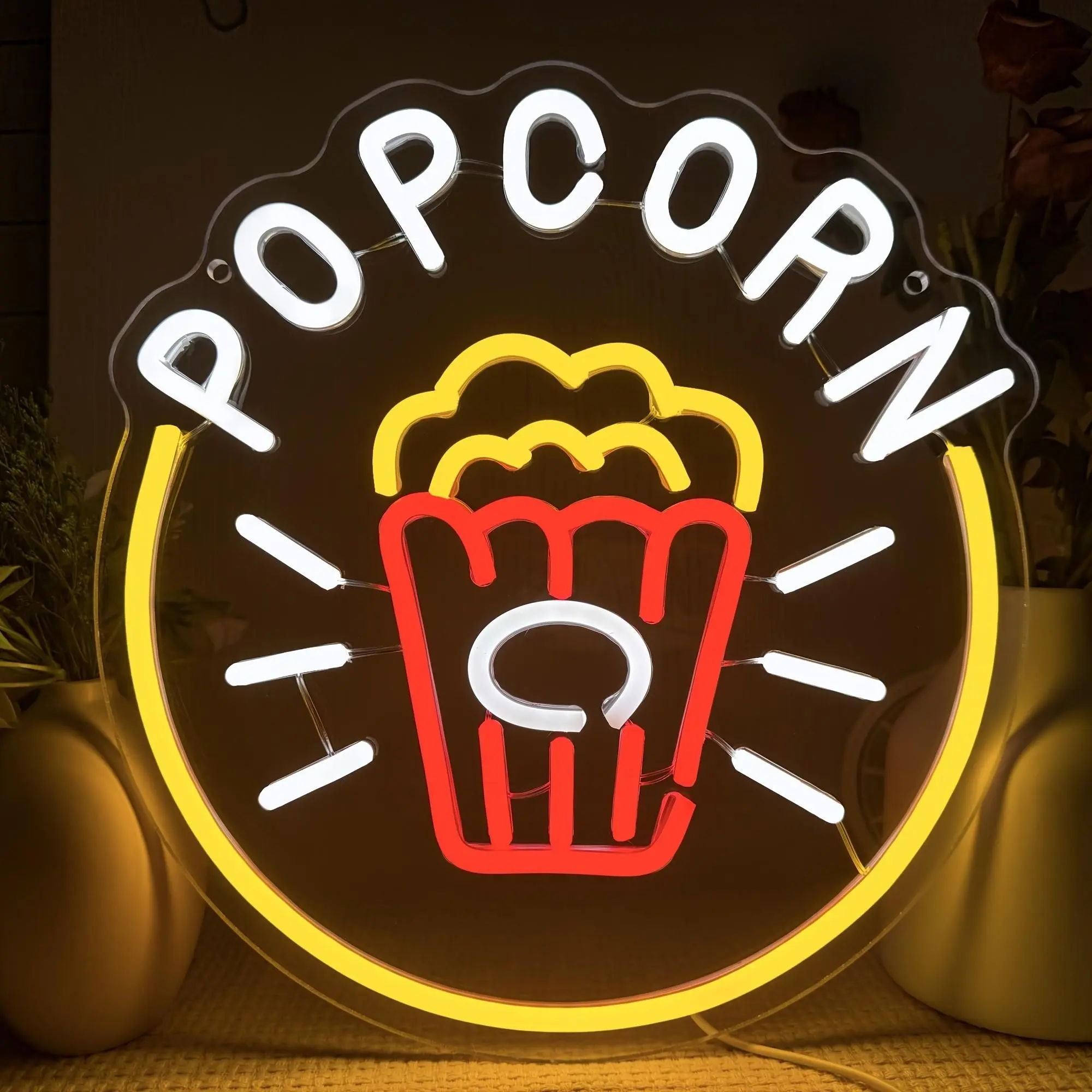 Popcorn-Shaped Illuminated Sign, Novelty Wall-Mounted Neon Light, Decorative Neon Sign, Lighting, Soft Illumination, Acrylic Construction, USB Power Supply, Ideal for Decorating Home Theaters, Commercial Cinemas, Dessert Shops