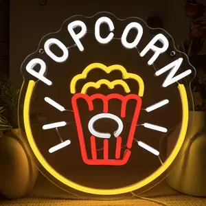 Popcorn-Shaped Illuminated Sign, Novelty Wall-Mounted Neon Light, Decorative Neon Sign, Lighting, Soft Illumination, Acrylic Construction, USB Power Supply, Ideal for Decorating Home Theaters, Commercial Cinemas, Dessert Shops