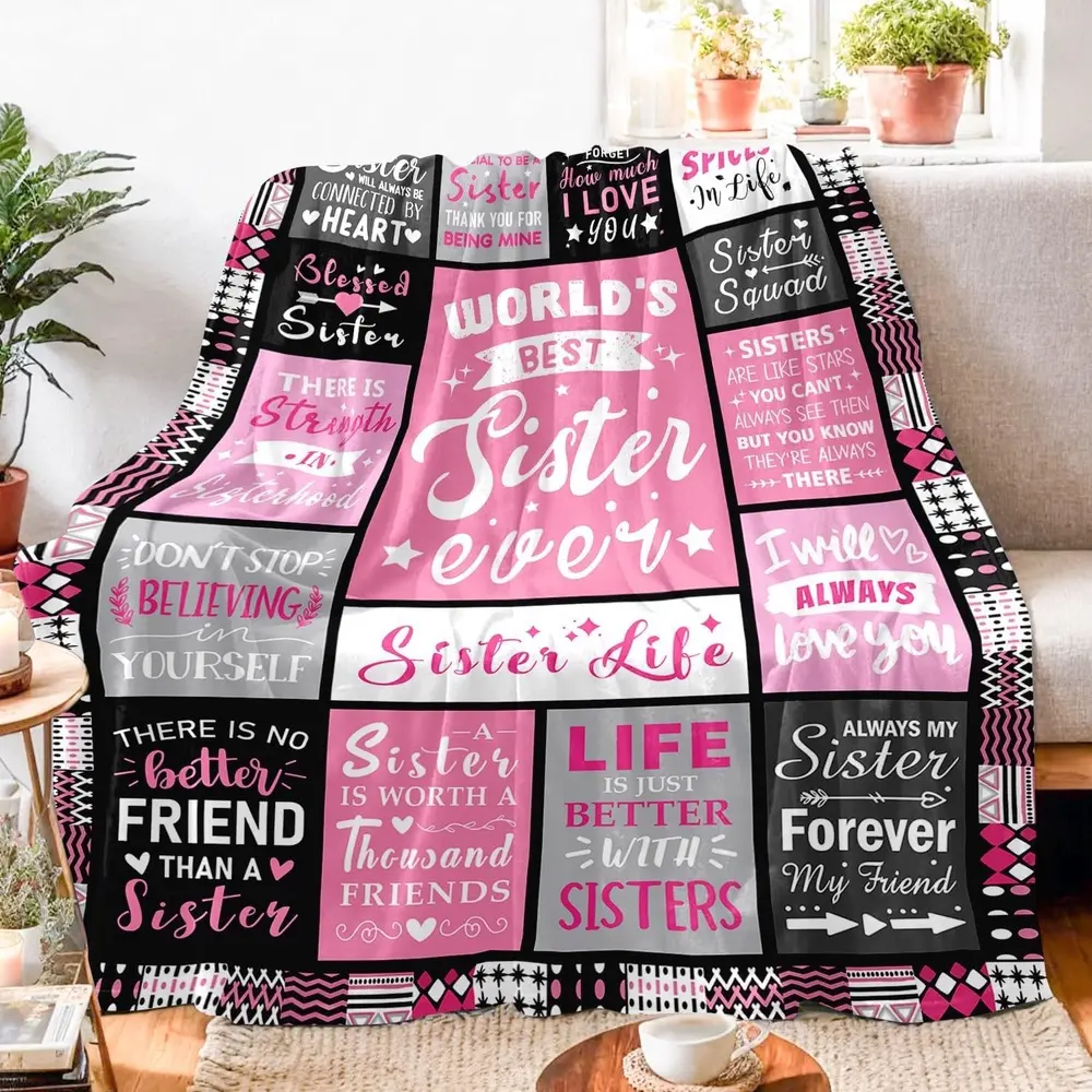 280GSM Cozy Blanket Throw - Retro Vintage Printed Wrinkle Resistant Bed Sofa Blanket, Multi-Sizes, Warm for Home Snuggles, Big Sister Christmas Friendship Gift