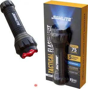 - LED Tactical Flashlight with 5 Options, Bright LED Light, Laser Pointer, UV Blacklight, Green Light and Magnetic Bottom - Water Resistant - (3 AAA Batteries Included)