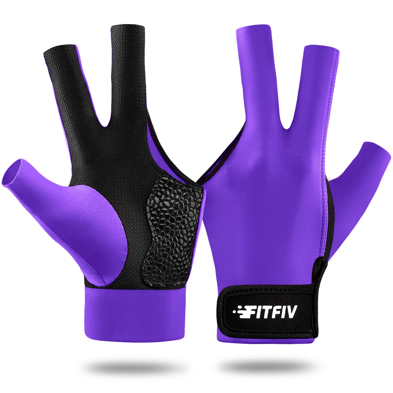 FITFIV Billiards Glove Professional 3-Finger Pool Glove for Left Hand, Snooker Cue Gloves for Men and Women Purple