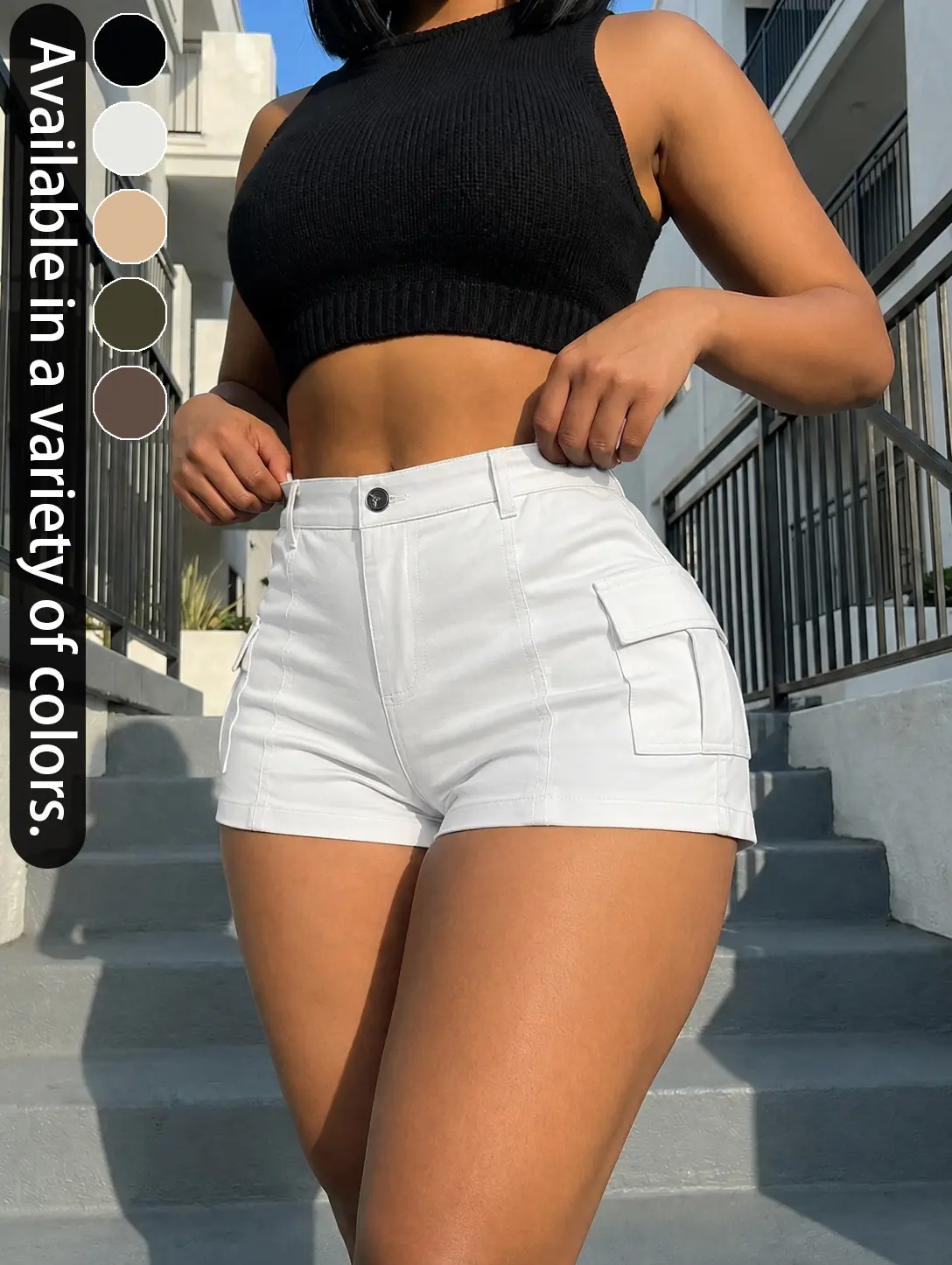 Women's Sexy High Waisted Cargo , Slim Fit Stretchy Casual Denim Shorts with Utility Pockets, Y2K Streetwear Hot Girl Summer Bottoms, Trendy Bodycon Short Pants for Going Out, Club, Festival, Vacation, Daily Wear, Cute Flattering Weekend Street Style