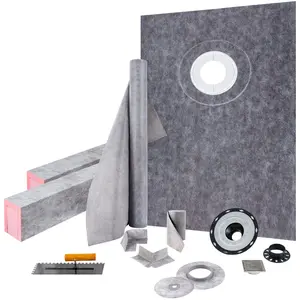 VEVOR Shower Curb Kit, 38"x60" Watertight Shower Curb Overlay with 4" ABS Offset Bonding Flange, 4" Stainless Steel Grate, 2 Cuttable Shower Curb and Trowel, Shower Pan Slope Sticks Fit for Bathroom