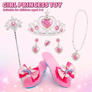 Princess Jewelry Set for Girls, Princess Costume Shoes, Toy Set, Party Costume Accessory, Crown Ring Necklace Bracelet Magic Wand Toys, Christmas Birthday Gift, Headdress