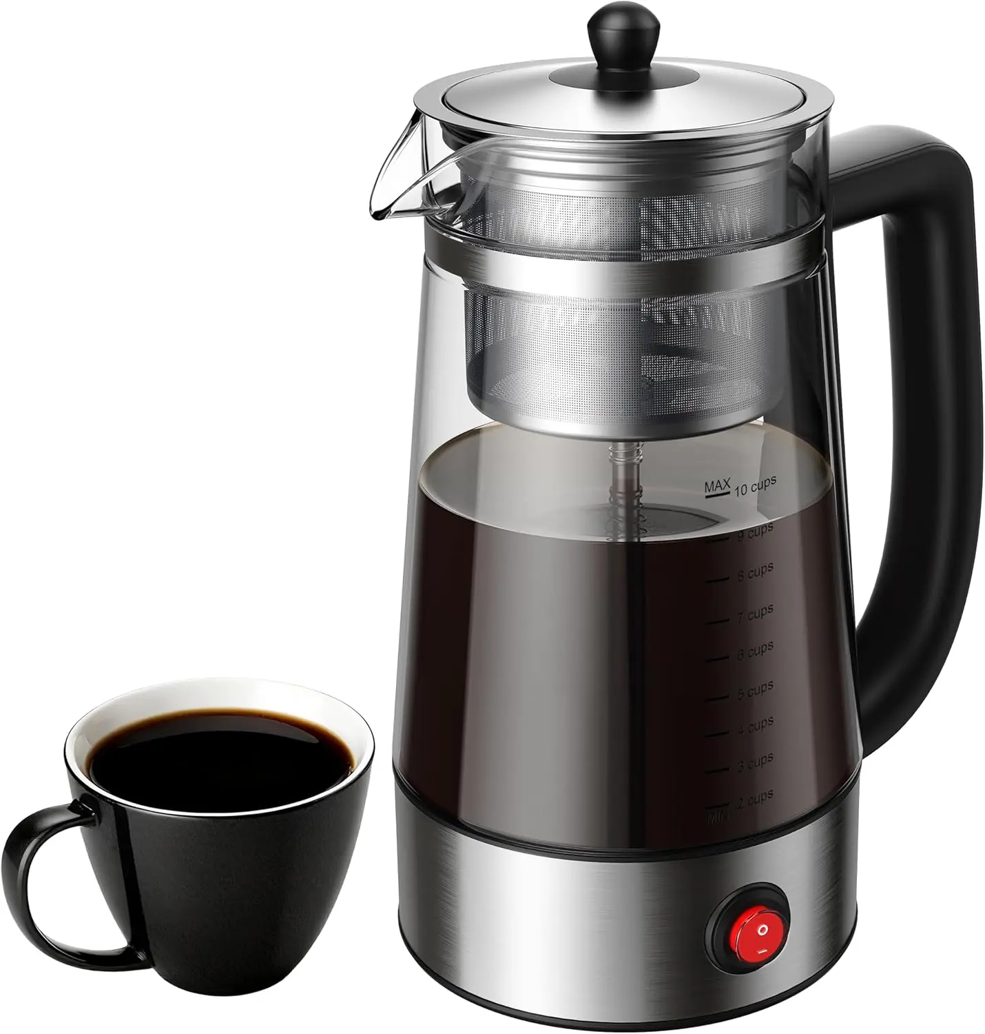 KIDISLE 10-Cup Electric Percolator Coffee Pot - Borosilicate Glass Carafe, Stainless Steel Filter Basket, 1000W, 9 to 11 Cups Capacity, Keep Warm Auto, Automatic Keep Warm Technology for Clean Taste-Pure Brewing Experience, Food-Grade Materials