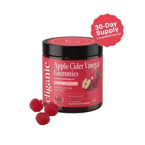 Cliganic Apple Cider Vinegar ACV + Ginger Gummies, 1000 mg per 2 Gummies, Apple Flavor Supplement for Women & Men, Non-GMO, Supports Digestion Detoxification & Healthy Metabolism Extra Strength