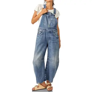 Imily Bela Womens Denim Bib Overalls Barrel Leg Adjustable Strap Jean Pants Jumpsuits with Pocket(Sheet)
