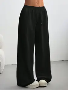 Women's Casual Loose Fit Drawstring Waist Sports Pants, Stylish Comfortable Solid Color Lounge Bottoms for Daily Wear and Errands, Drawstring Waist Sweatpants, Casual Fashion Sweatpants