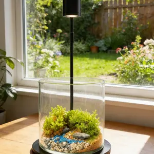 LED Glass Terrarium for Succulents & Moss | 4x4 inch Grow   Jar | Cute Home Office Garden Gift#LEDLight #HomeDecor #DeskDecor #AestheticRoom #CozyVibes #MinimalistDesign Adjustable USB Light Plant Powered（Small Glass Terrarium with Blue Sand）