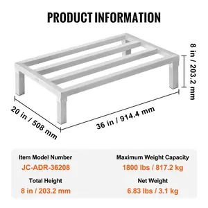 VEVOR Aluminum Dunnage Rack, 36x 20 Commercial Food Floor Rack, 8 Off the Floor, 1800 lbs Capacity All-Welded Aluminum Storage Rack, for Storage in Restaurants, Kitchens, Garages and Vehicles
