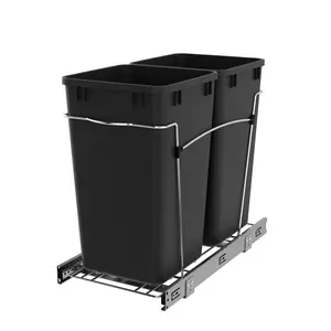 Rev-A-Shelf Double Pullout Trash Can 27 Qt for Kitchen RV-15KD-18C S Container Cabinet Mountable Metal Steel Construction with Chrome Plated Wire Frame and 100-Pound Ball-Bearing Slides