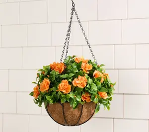 Wicker Park 15" Indoor/Outdoor Faux Azalea Hanging Basket
