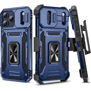 For IPhone-17-Pro-Max Case with Stand, with Belt Clip Holster & Camera Lens Cover & 360° Rotatable Ring Kickstand Military Grade Heavy Duty Protection Case for IPhone 17 Pro Max 2025 - Blue