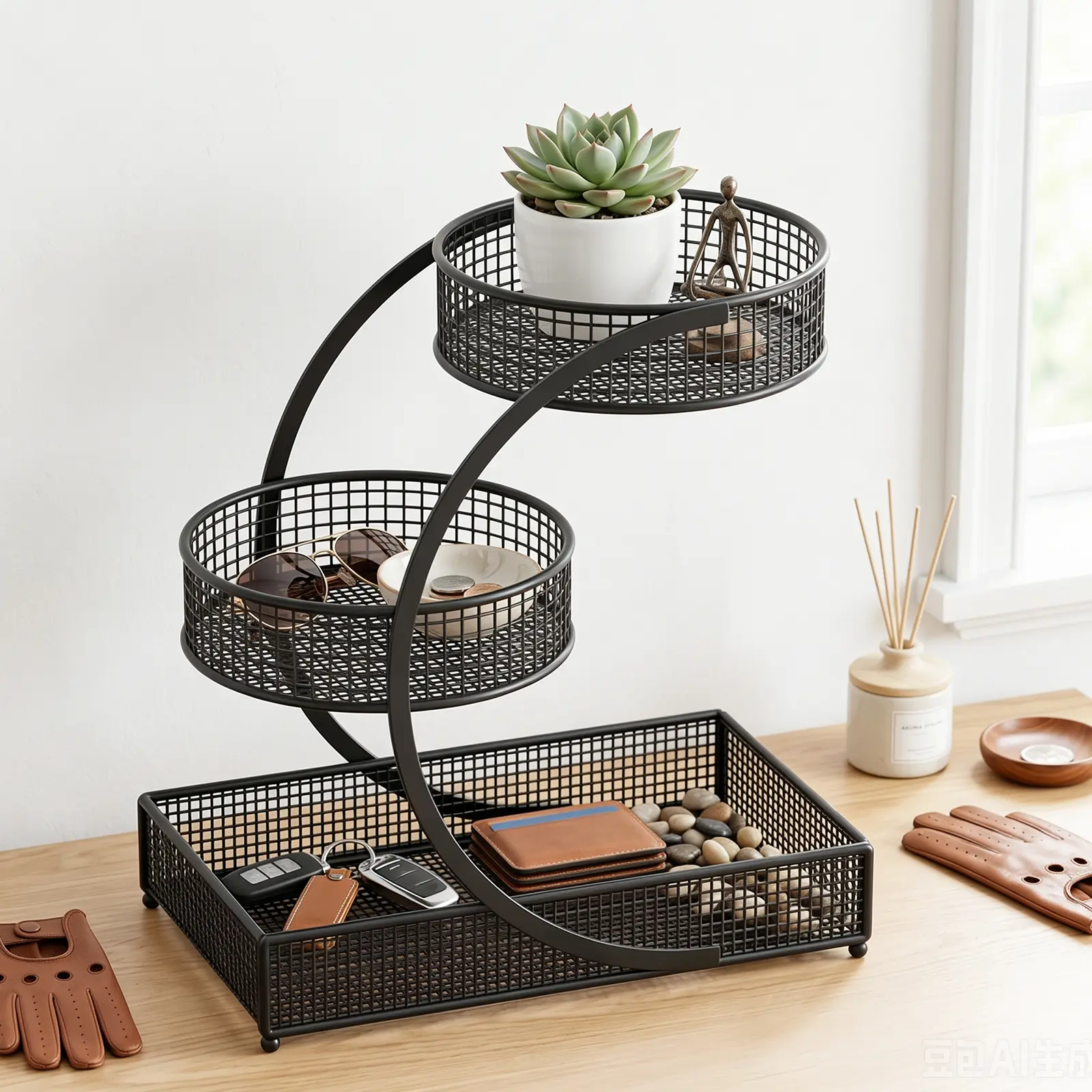 3-Tier Metal Storage Basket Organizer - No-Assembly Home & Office Organizer for Potted Plants, Beauty Products, Books, Box, Garage Floor Use