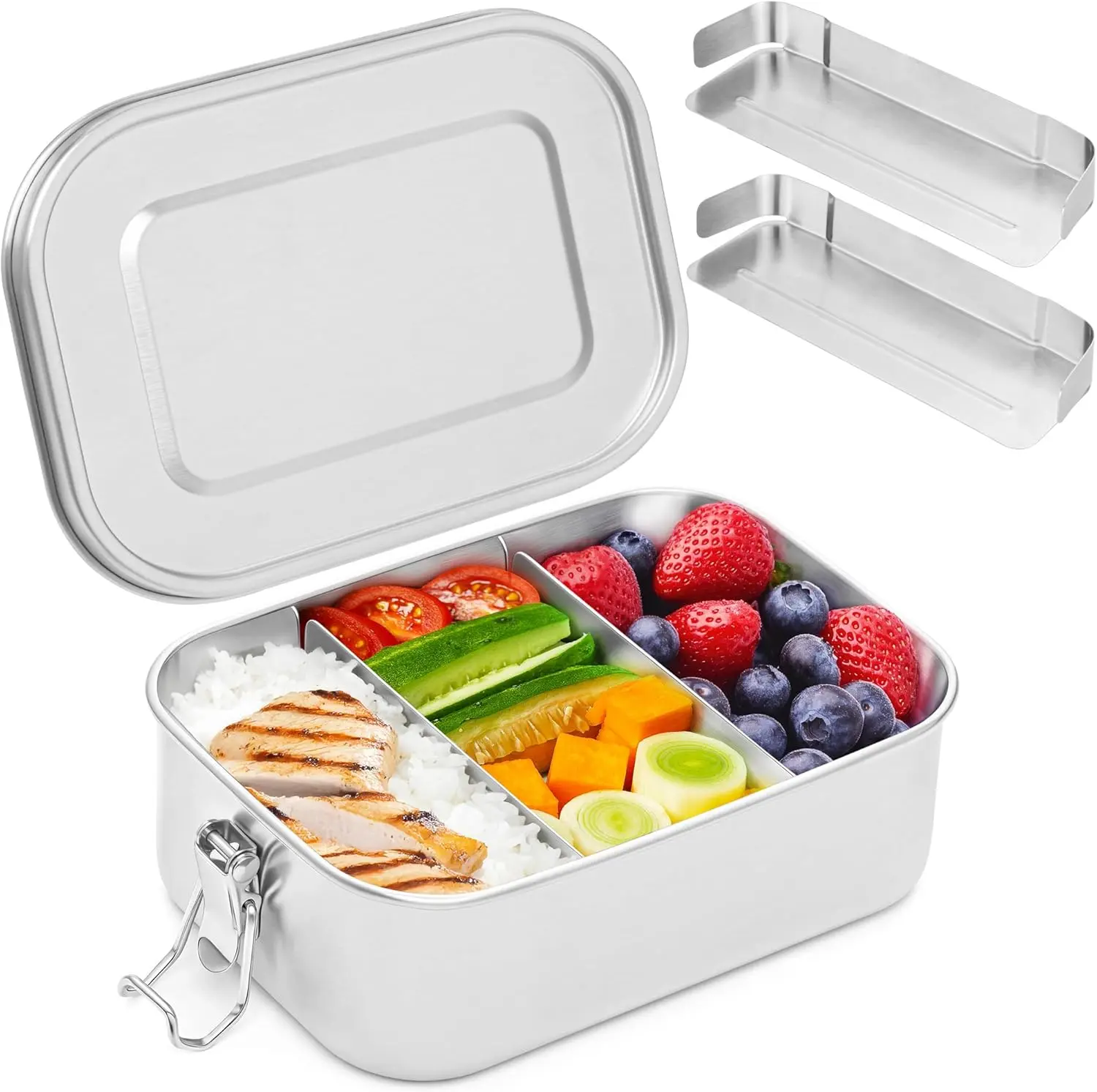 EVERUSELY Stainless Steel Reusable Portable Lunch Box Container - 47 oz (1.4 L) Leakproof Metal Meal Prep Container with 2 Adjustable Compartments, Non-Toxic Dishwasher-Safe Tableware for Adults, Hiking, Meal Prep Containers, Packing Lunch For My Kid
