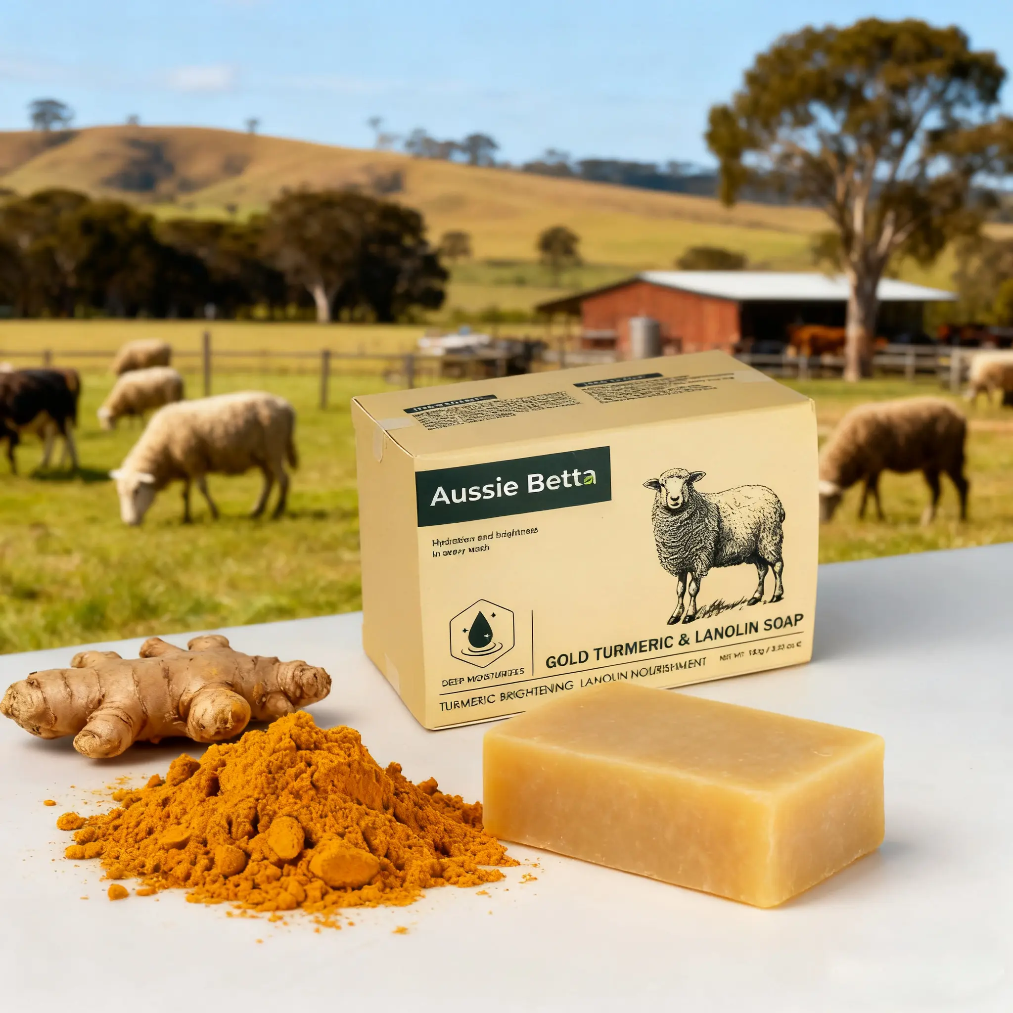 Turmeric & Lanolin Body Soap Bar for All Skin Types, All Natural Ingredients for Radiant Skin & Acne Treatment - 100g, Hydrating, Brightening, Body Care, Daily, Moisturizing, Hydrating Moisturizer, Adults, Single Item, Alcohol-Free, Cleanser