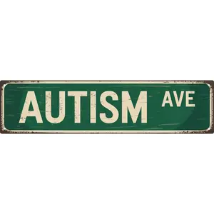 Autism Ave Street Funny Retro Wall Metal Tin Signs Decor 4x16 in