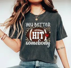 You Better Hit Somebody Shirt – Comfort Colors Football Mom Shirt – Football Mama T-shirt – Leopard Football Shirt for Mom – Sports Mom Tee